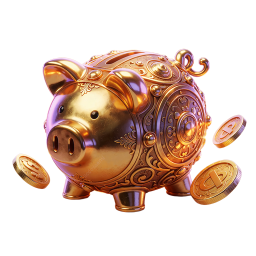 Złota skarbonka w kształcie świnki ze spadającymi monetami - ikona slotu Piggy Riches Megaways